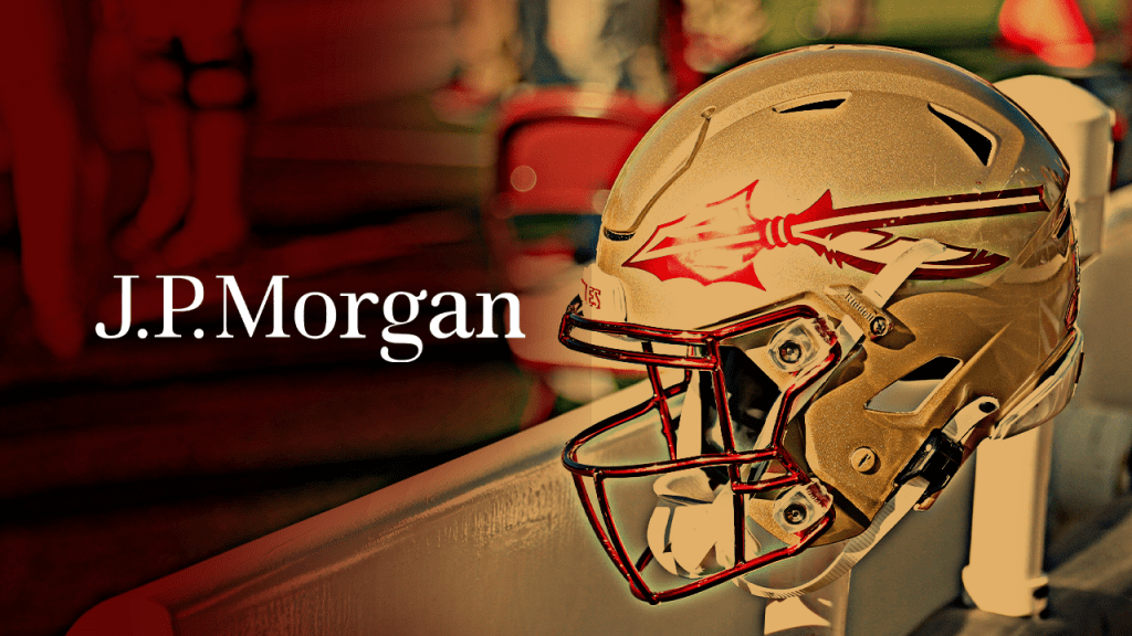 FSU helmet with J.P.Morgan logo