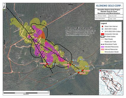 Map of 2023 drilling at eastern Stander at Klondike Gold District property.