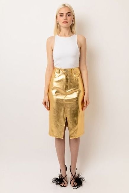 Lupe Gold Metallic Midi Skirt