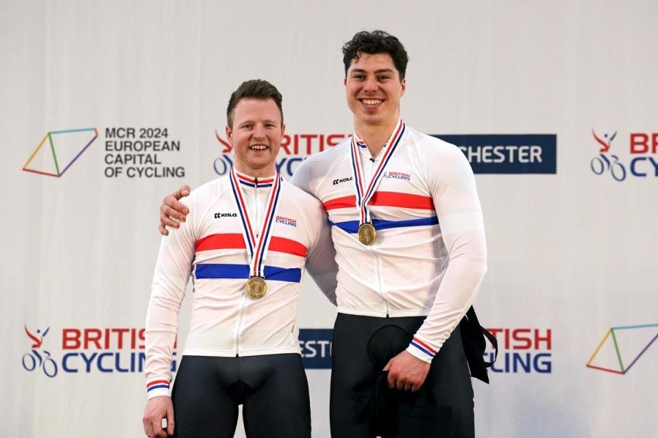 WINNERS: James Ball (left) and Steff Lloyd on the podium with the gold medal for the Men's Sprint - Para B race <i>(Image: Press Association)</i>