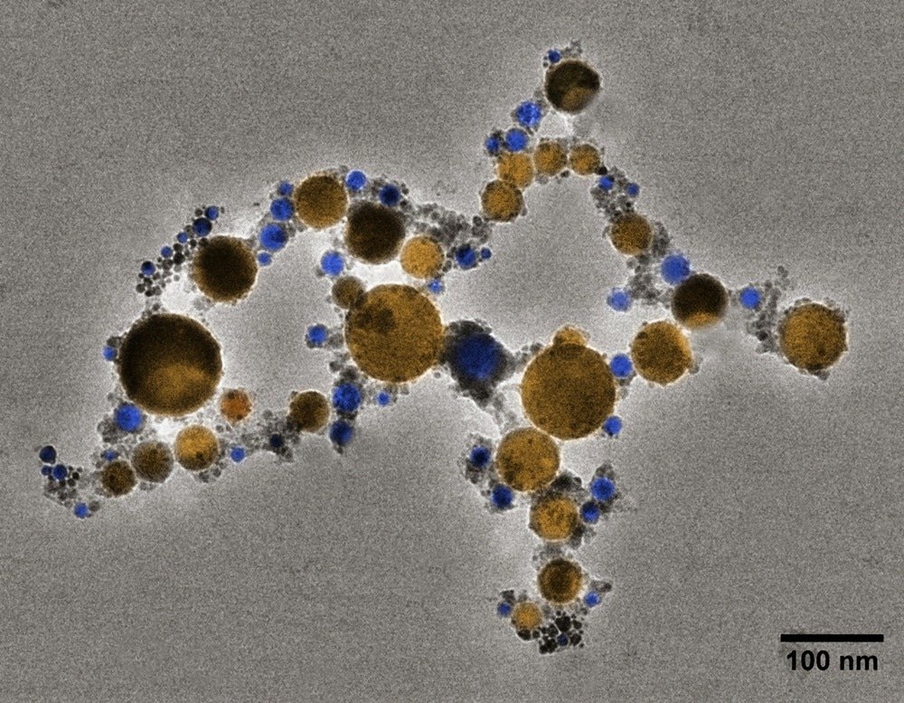 mixture of gold and tin nanoparticles with scale bar