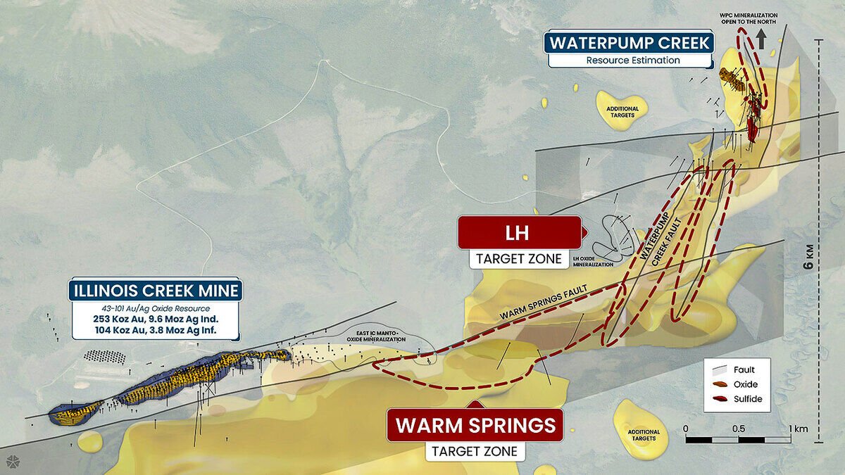 Map of exploration targets at Waterpump Creek, Last Hurrah, and Warm Springs.