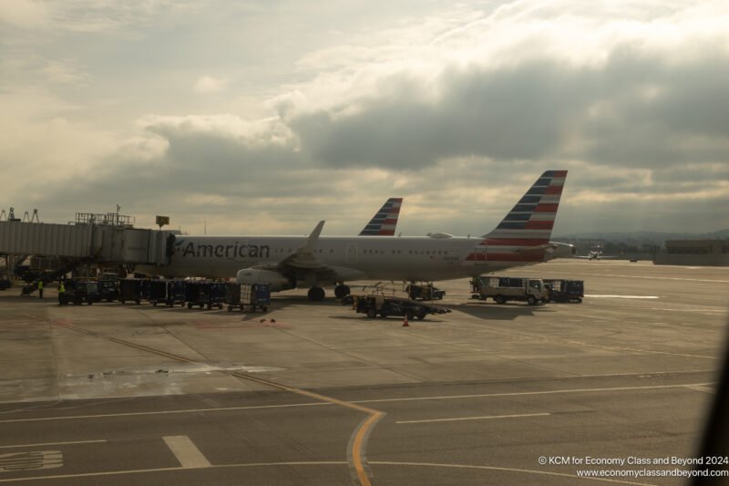 an airplane parked on a runway