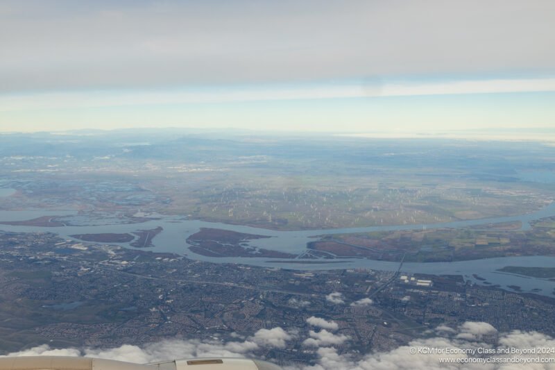 an aerial view of a city and a river