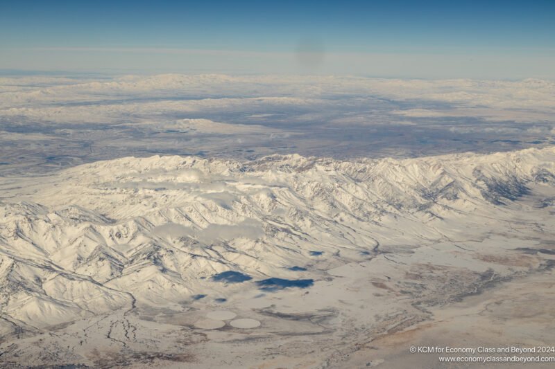 aerial view of a snowy mountain range