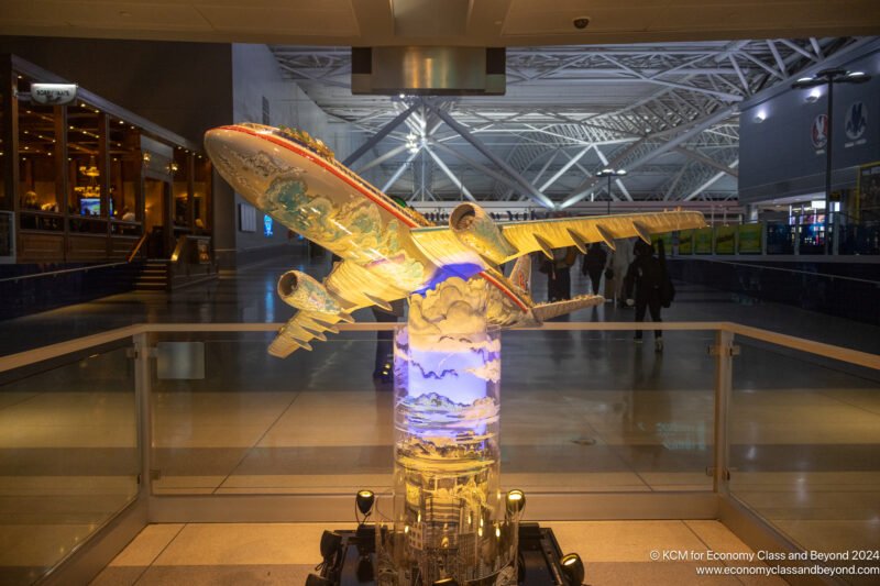 a model of an airplane in a building