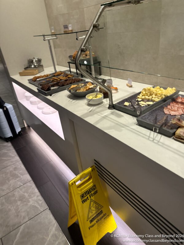 a buffet table with food on it