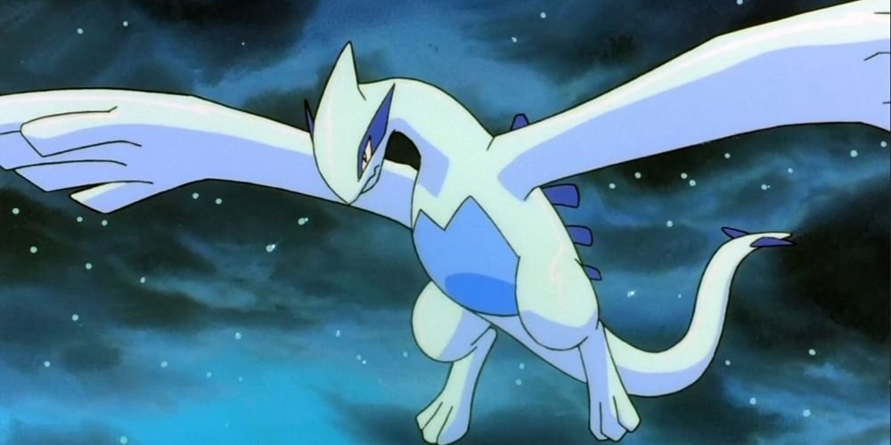 Lugia hovering in the air in the Pokémon anime.