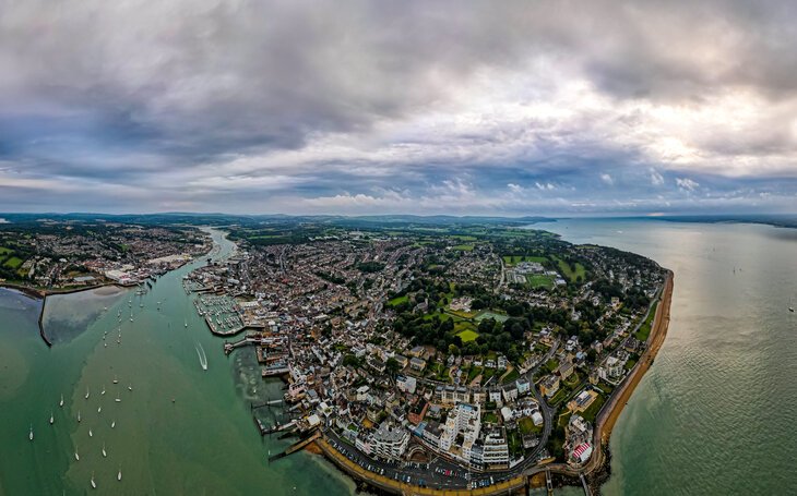 An aerial view of Cowes, the Isle of Wight, West Sussex. Property