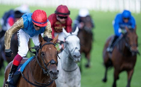 Gregory (Frankie Dettori) win the Queen's Vase<br>
Ascot 21.6.23 Pic: Edward Whitaker