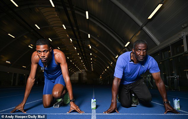 Zharnel Hughes (left) is aiming to become the Team GB star to win 100m gold at the Olympics since Linford Christie (right)