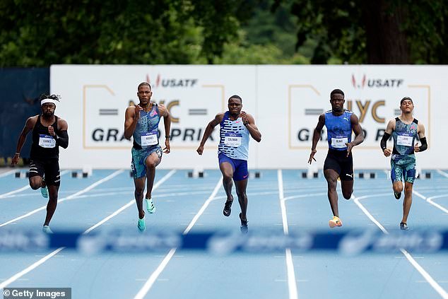 Christie held the British 100m record for three decades before Hughes (second left) set a new record in June last year