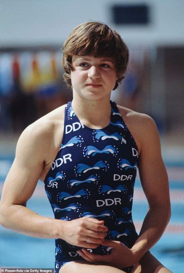 East German swimmer Pera Schneider pictured at the 1980 Olympics