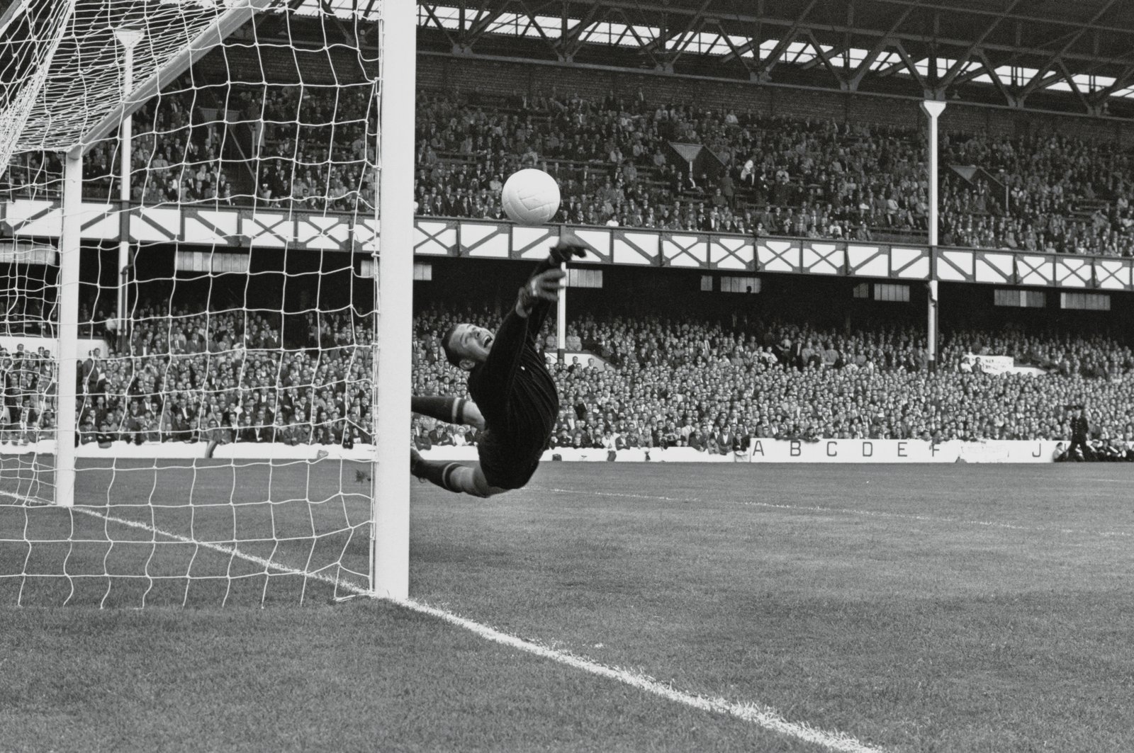 Soviet Union goalkeeper Lev Yashin makes a save against West Germany at Goodison Park during the 1966 World Cup.