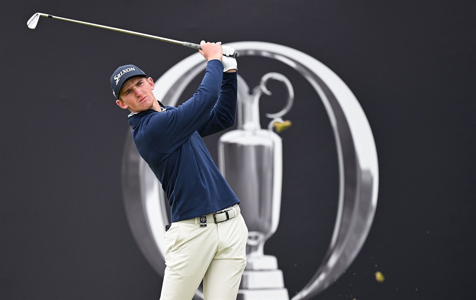 Calum Scott tees off on the first hole on day four of The 152nd Open championship at Royal Troon. Photo: Luke Walker/R&A/R&A via Getty Images.