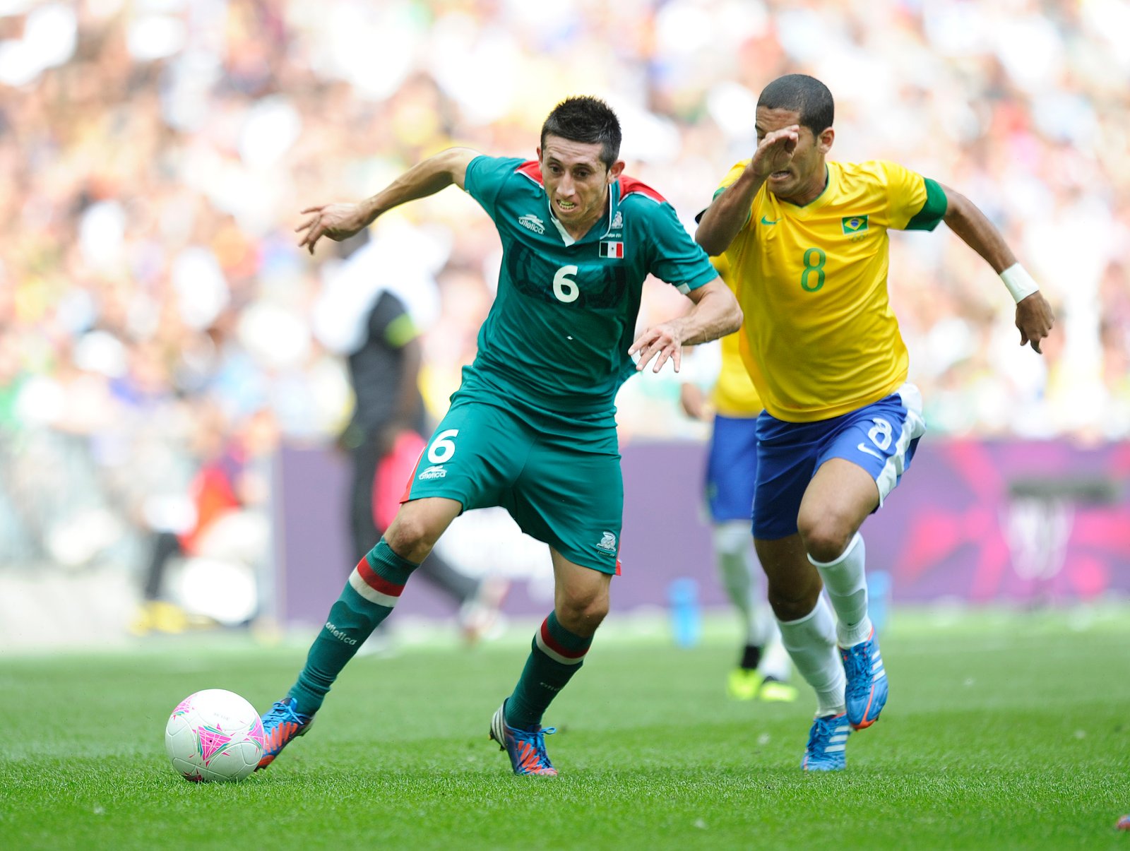 Hector Herrera in action for Mexico against Brazil in the 2012 Olympic men's football final at Wembley.