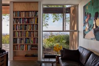 silver lake house in California showing the modern restoration of an existing, modest hillside cabin into a 21st century home