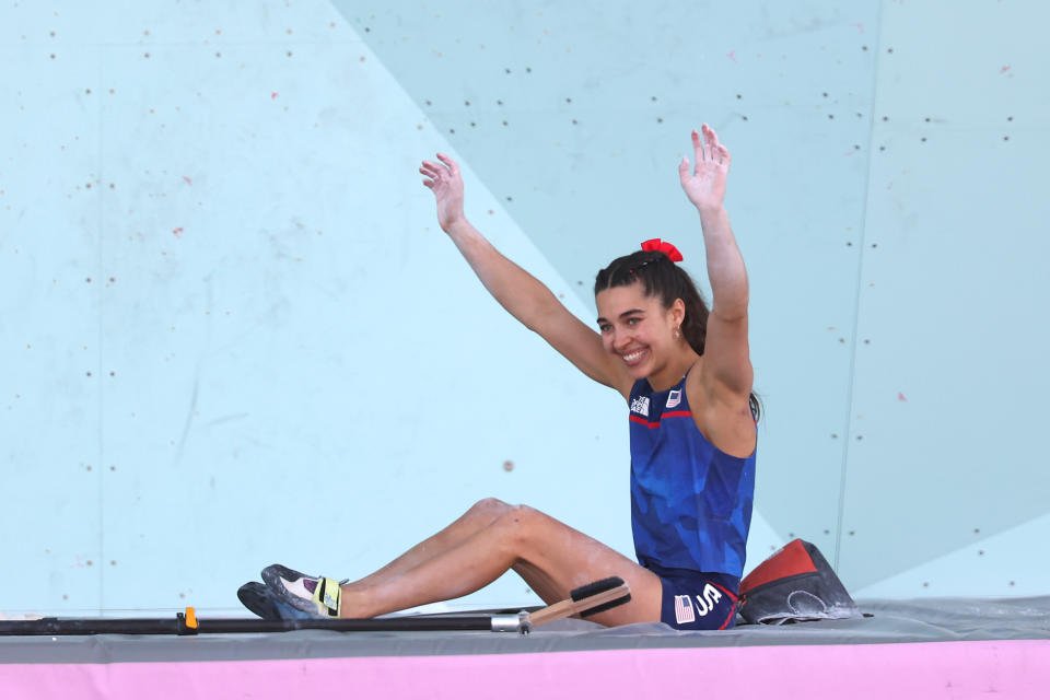 Brooke Raboutou, the world No. 3, earned the second medal in sport climbing for the U.S. at the Paris Olympics. (Photo by Michael Reaves/Getty Images)