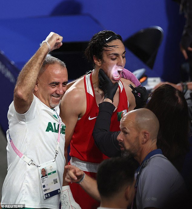 Imane Khelif of Algeria is examined after the match against Liu Yang of China