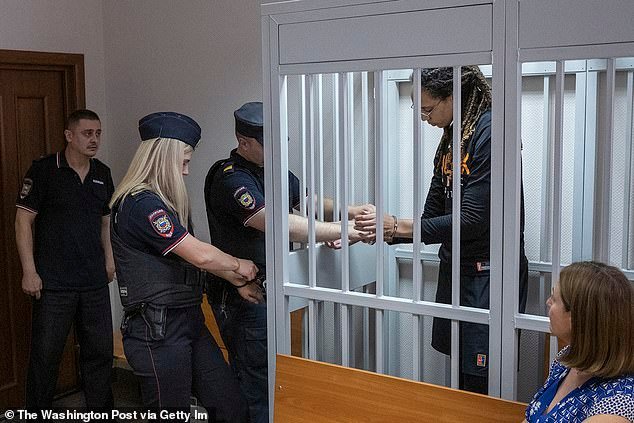 WNBA star Brittney Griner in Russian court in Moscow, Russia on July 27, 2022