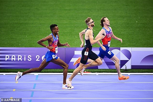 Josh Kerr (centre) finished second despite beating his great rival Jakob Ingebrigtsen in the men's 1500m