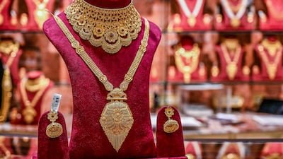 Gold jewellery in a shop in Kolkata, east India. Investors have flocked to the precious metal amid global geopolitical tensions. AFP