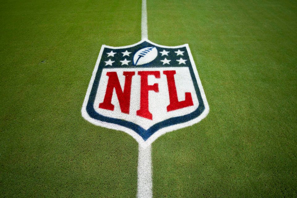 MIAMI GARDENS, FLORIDA - AUGUST 09: A general view of the NFL pitch logo prior to a preseason game between the Miami Dolphins and the Atlanta Falcons at Hard Rock Stadium on August 09, 2024 in Miami Gardens, Florida. (Photo by Rich Storry/Getty Images)