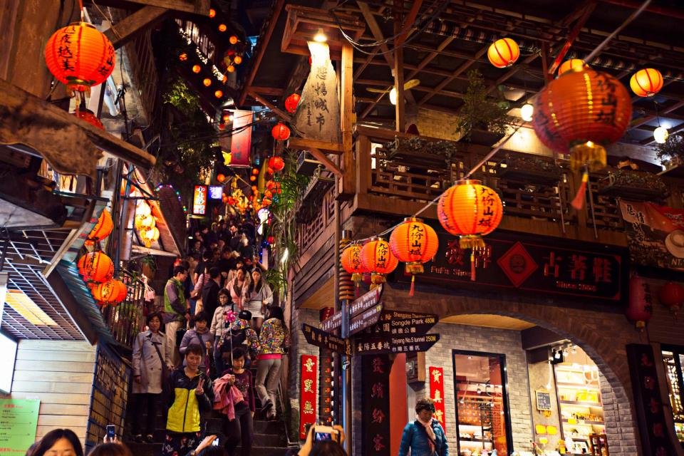 Busy narrow street in Jiufen.