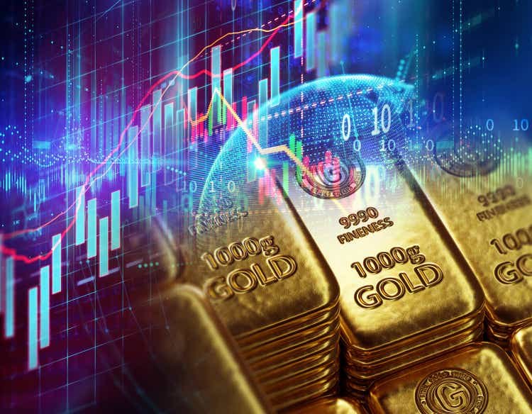 stack of shiny gold bars on financial gold price graph 3d illustration