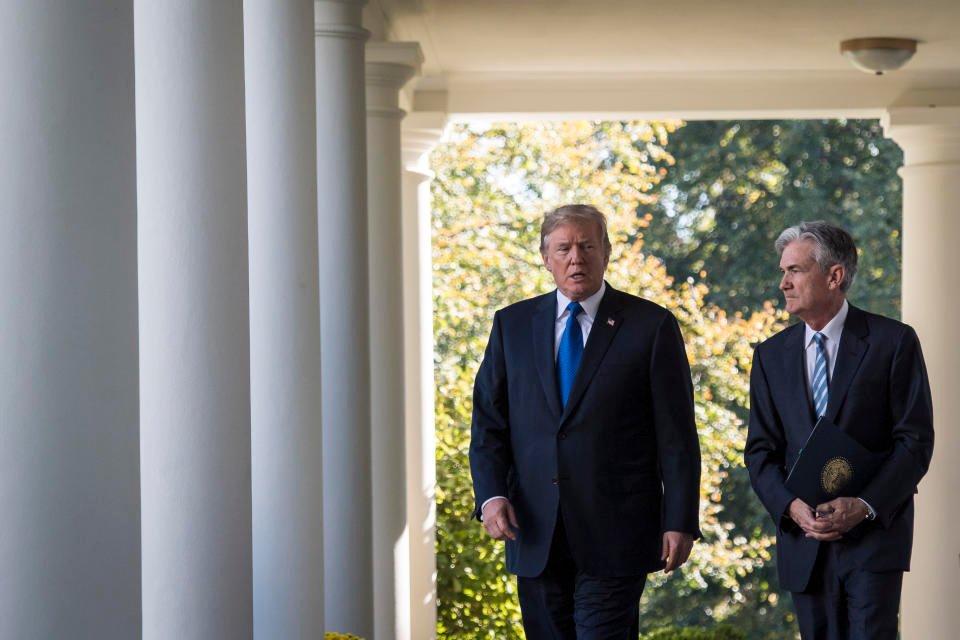 WASHINGTON, DC - NOVEMBER 2: President Donald Trump walks out with Federal Reserve board member Jerome Powell to announce him as his nominee for the next chair of the Federal Reserve in the Rose Garden at the White House in Washington, DC on Thursday, Nov. 02, 2017. (Photo by Jabin Botsford/The Washington Post via Getty Images)