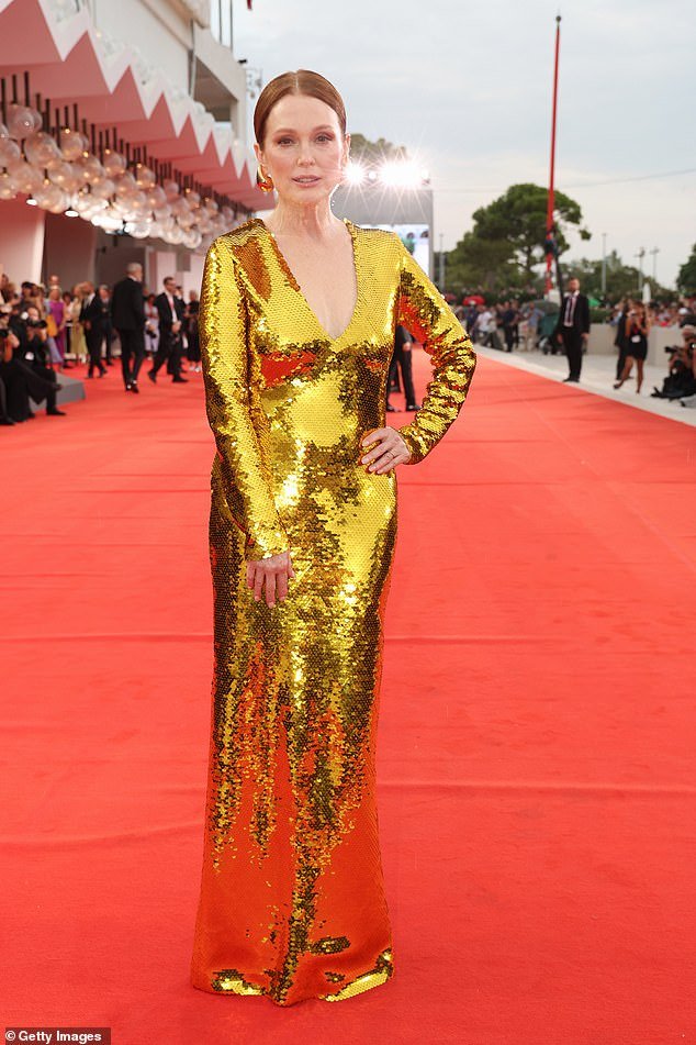 Julianne Moore attends the "The Room Next Door" red carpet during the 81st Venice International Film Festival on September 02, 2024 in Venice