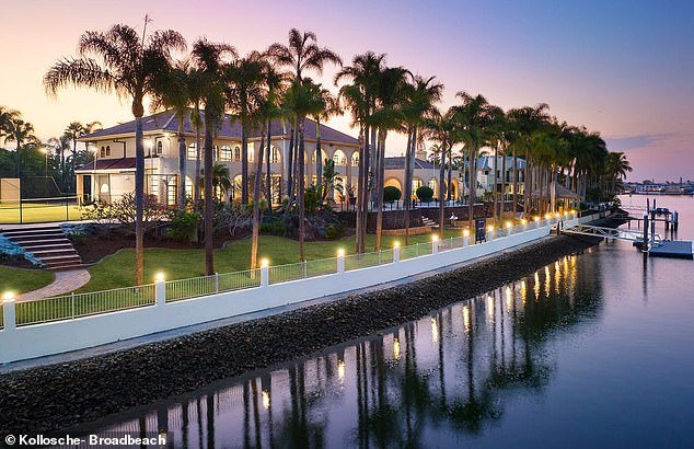 The extravagant Gold Coast waterfront pad dubbed 'Bartinon' which features seven bedrooms and eight bathrooms was passed in at $17million. (Pictured)