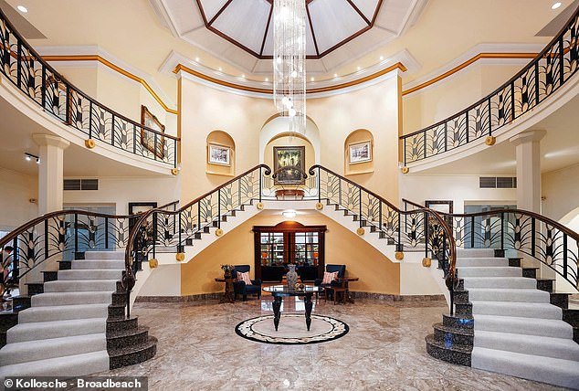 Built in the 1980s it was once the most expensive property ever built on the Gold Coast reported The Courier Mail on Wednesday. Pictured: The entrance and grand double staircase