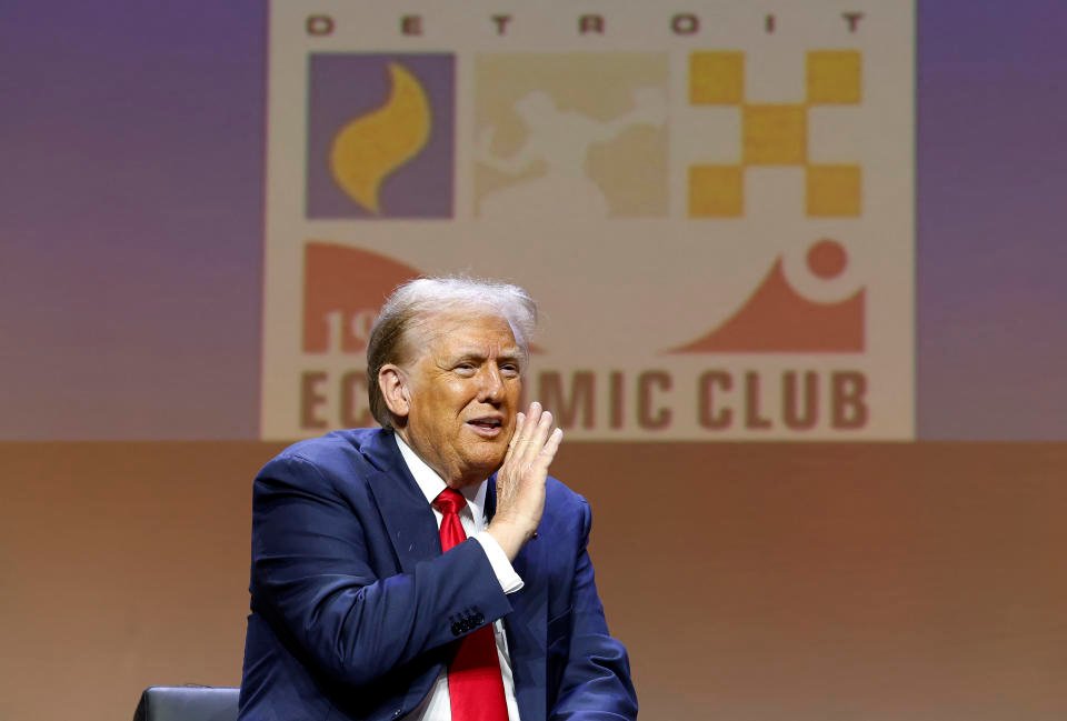 Former US President and Republican presidential candidate Donald Trump addresses the Detroit Economic Club at the Motor City Casino in Detroit, Michigan on October 10, 2024. (Photo by JEFF KOWALSKY / AFP) (Photo by JEFF KOWALSKY/AFP via Getty Images)