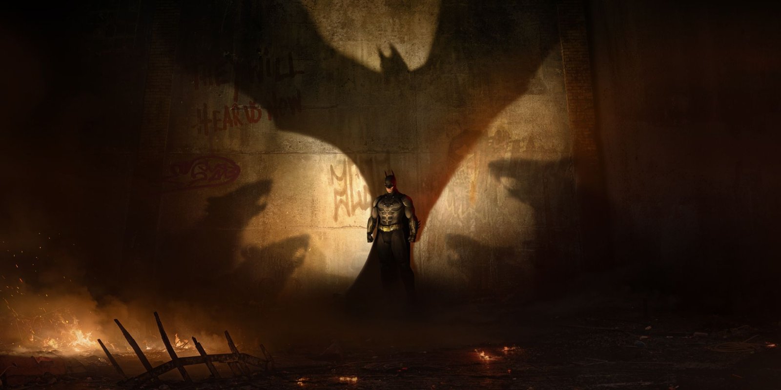 Batman Arkham Shadow - Batman With A Giant Expanded Shadow Behind Him