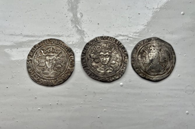 Three coins found by Paul May at the site a mile away from Okehampton castle. (Picture: Paul May). 